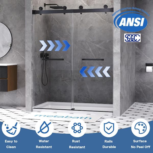 56 to 60 in. W x 76 in. H Double Sliding Frameless Shower Door in Black with 5/16 in. Tempered Clear Glass