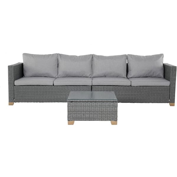 Yangming Gray 3-Piece Wicker Outdoor Sectional Set 4-Seats Sofa with Light Gray Olefin Cushions, Coffee Table for Backyard Garden