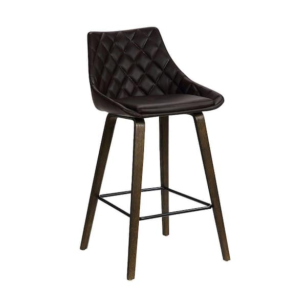 Benjara 26 in. Brown Low Back Wooden Frame Bar Stool with Leather Seat