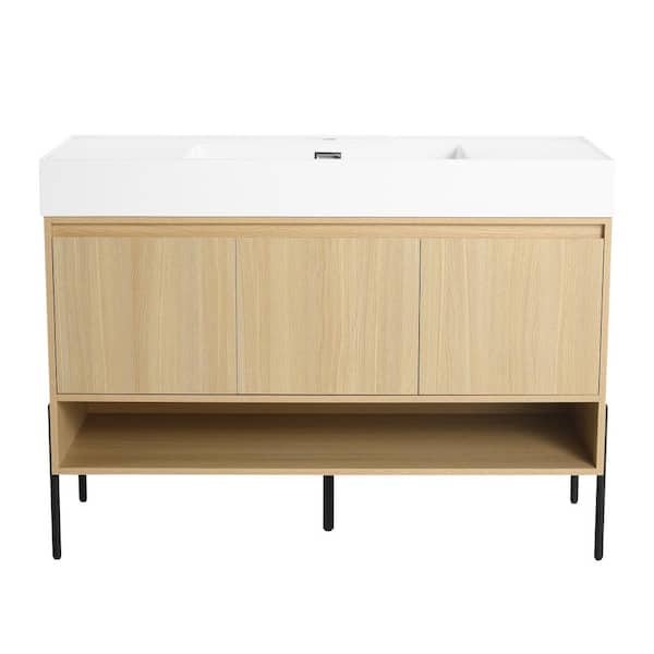 47 in. Single Sink Freestanding Oak Bath Vanity with White Cultured Marble Top Unassembled