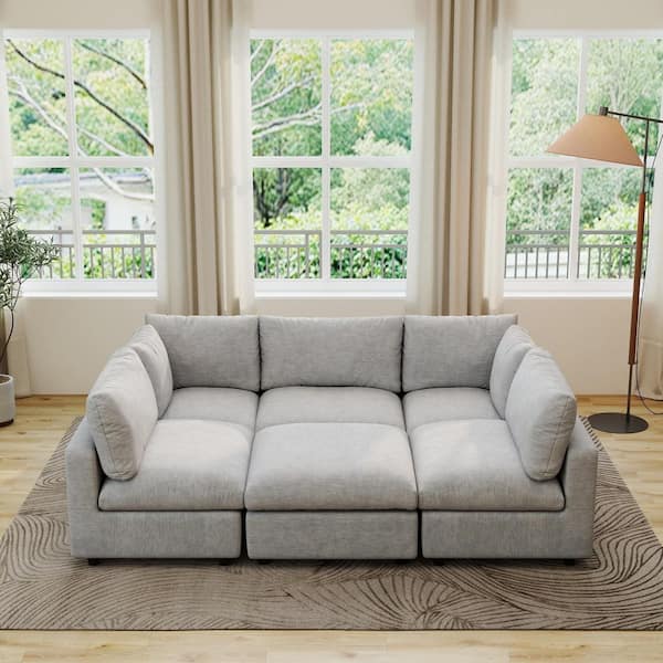 Lawson Living Room Sleeper Bed, Oversized 134 in. Square Arm Chenille Modular Sofa with Ottoman, Detachable Cove in Gray
