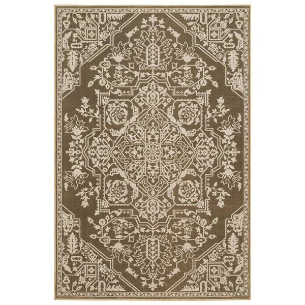 AVERLEY HOME Imperial Gold/Beige 5 ft. x 8 ft. 2-Tone Center Oriental Medallion Polyester Indoor Area Rug