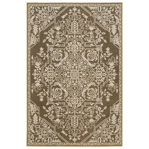 AVERLEY HOME Imperial Gold/Beige 7 ft. x 10 ft. 2-Tone Center Oriental Medallion Polyester Indoor Area Rug