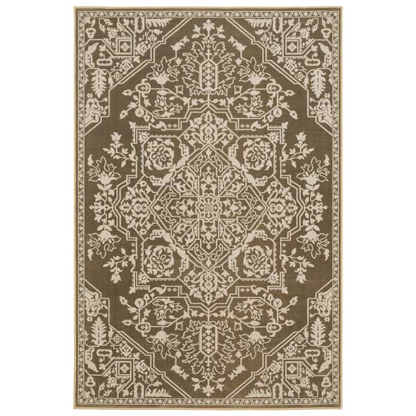 AVERLEY HOME Imperial Gold/Beige 8 ft. x 11 ft. 2-Tone Center Oriental Medallion Polyester Indoor Area Rug