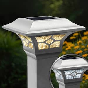 Kingston White Integrated LED 2x2 Solar Deck Post Cap Light