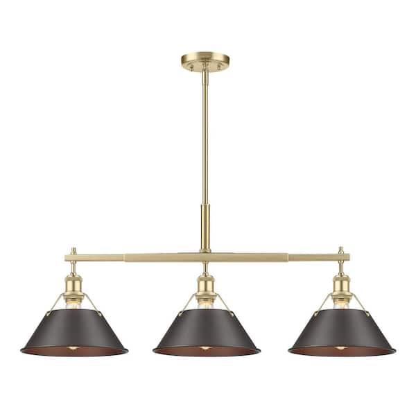 Golden Lighting Orwell 100-Watt 3-Light Brushed Champagne Bronze and Rubbed Bronze Linear Pendant Light