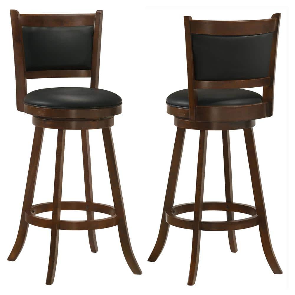 Transitional Black Wood Swivel Bar Stool Set