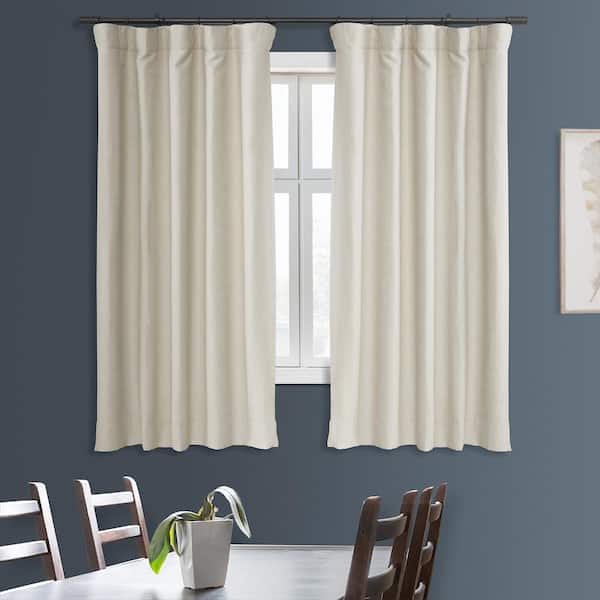Exclusive Fabrics & Furnishings Oat Cream Textured Bellino Room Darkening Curtain - 50 in. W x 63 in. L Rod Pocket with Back Tab Single Curtain Panel