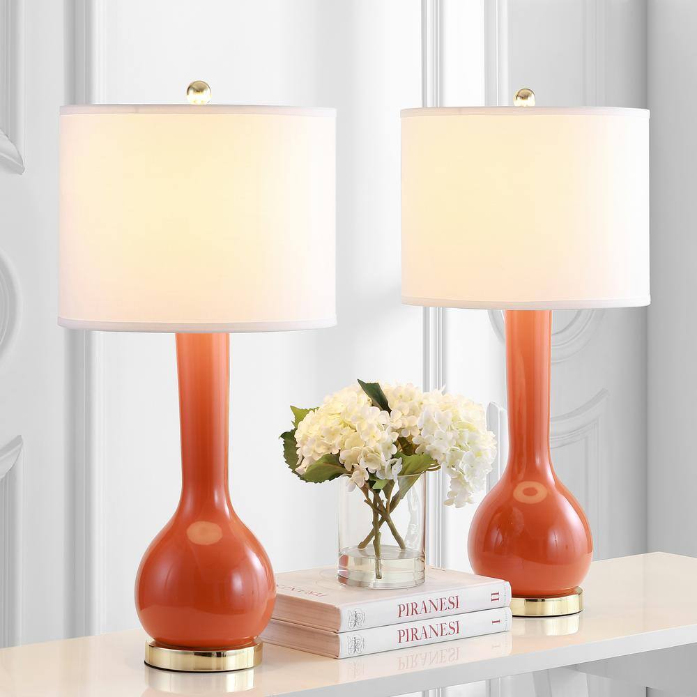 Mae Blood Orange Ceramic Long Neck Table Lamp Set with White Shades