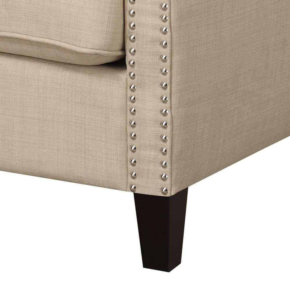 Transitional Emery Accent Chair in Cream with Metal Stud Trim