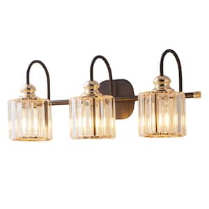 23 in. 3-Light Black Vanity Light with Crystal Glass Shades