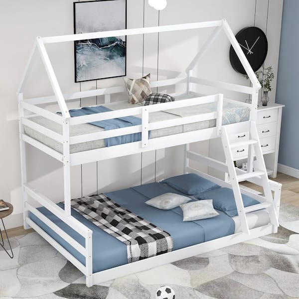 Modern White Full Platform Bed with Trundle House-Shaped Headboard Bed ...