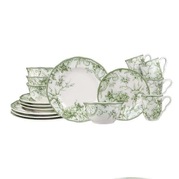 222 Fifth Adelaide Moss 16-Piece Dinnerware Set, Service for 4, Round, Microwave and Dishwasher Safe
