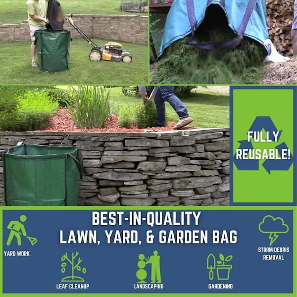 3 Pack Reuseable Garden Waste Bags - 32 Gal Large Leaf Bag Holder/Heavy  Duty Lawn Pool Yard Waste Bags/Waterproof Debris Bag