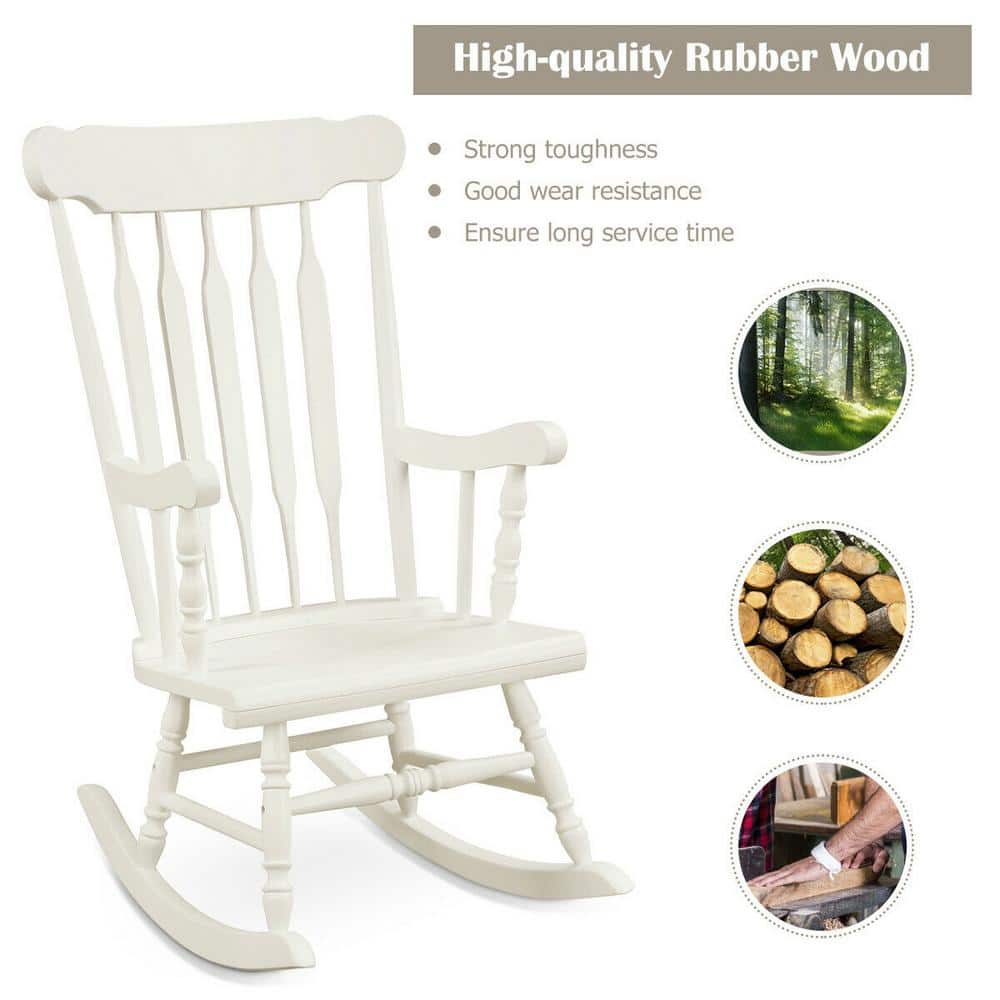 White Solid Wood Traditional Outdoor Rocking Armchair
