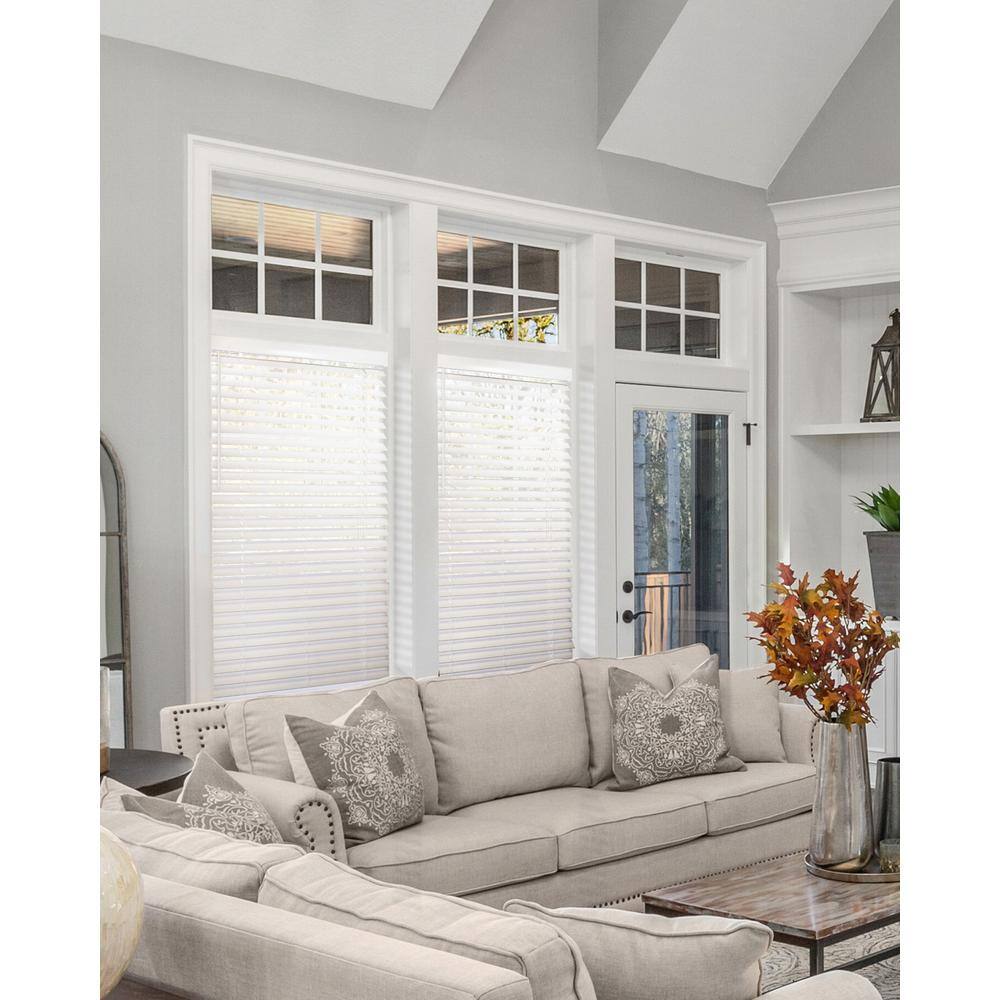 White Cordless Faux Wood Venetian Blinds, 66"W x 36"H