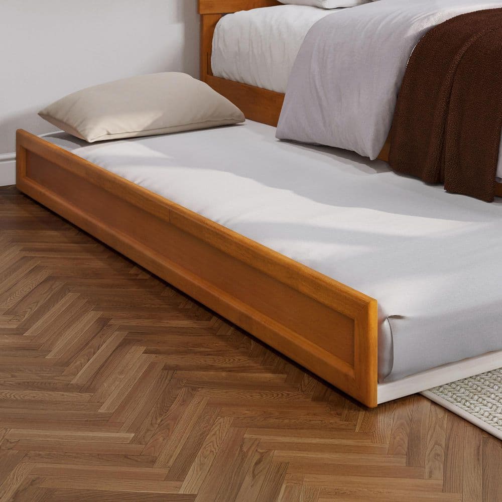Wesley Walnut Brown Solid Wood Frame King Platform Bed with Panel Footboard and Twin XL Trundle - thumbnail 9