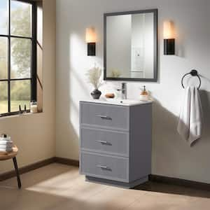 18.25 in. W x 24 in. D x 34.13 in. H 1 Sink Freestanding Bath Vanity in Gray with White Ceramic Top and 3 Drawers