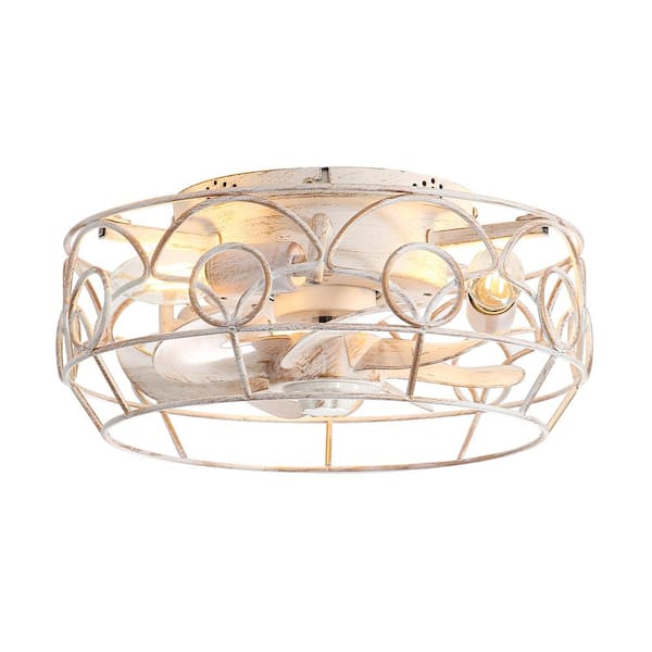 Breezary Sampson 12.5 in. Indoor White/Gold Caged Ceiling Fan with Light Kit and Remote Control Included