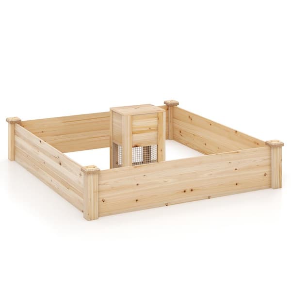 ANGELES HOME 49 in. x 49 in. x 10 in. Natural Fir Wood Raised Garden Bed with Compost Bin and Open-ended Bottom