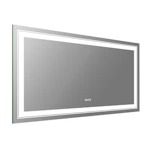 55 in. W x 30 in. H Rectangular Frameless Dimmable LED Light Anti-Fog Wall Bathroom Vanity Mirror Super Bright