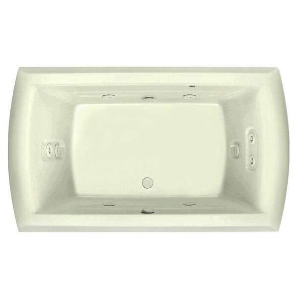 Aquatic Riviera 72 in. Rectangular Drop-In Air Bath/Whirlpool Bathtub with Heater Acrylic Center Drain in Biscuit