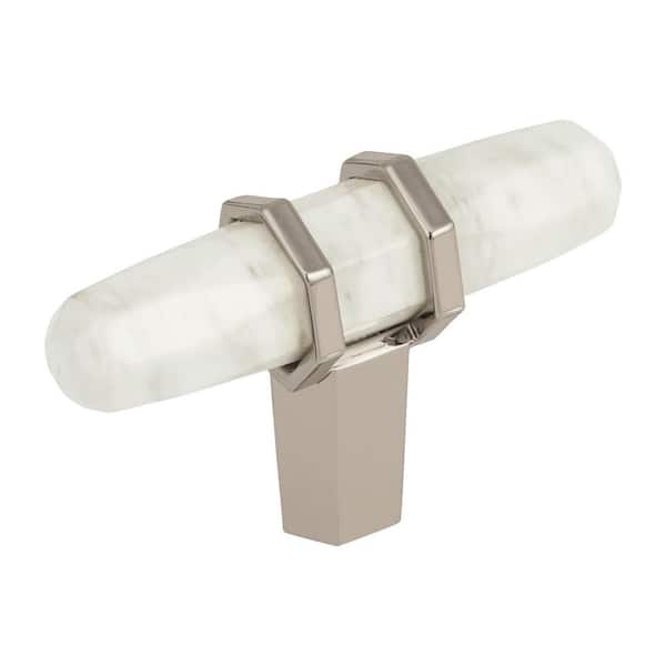 Carrione 2-1/2 in. (64mm) Modern Marble White/Polished Nickel Bar Cabinet Knob