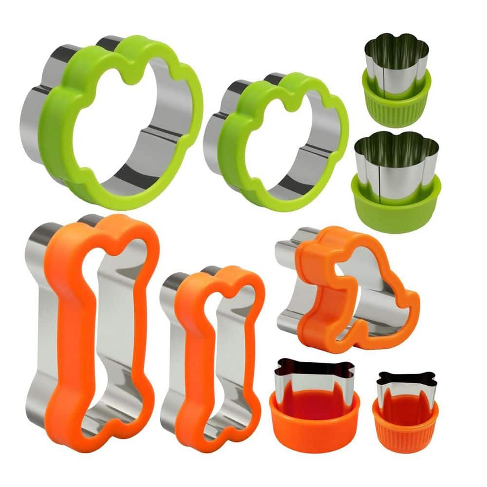 9 Piece Orange Green Stainless Steel Dog Bone Paw Print Puppy Cookie Cutter Set Pancake Mold Set price history on PriceWatchPro