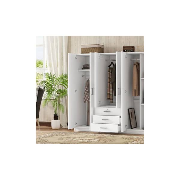 Nestfair 6-Door White Wood 70.9 in. Wardrobe with Drawers WRLH410K