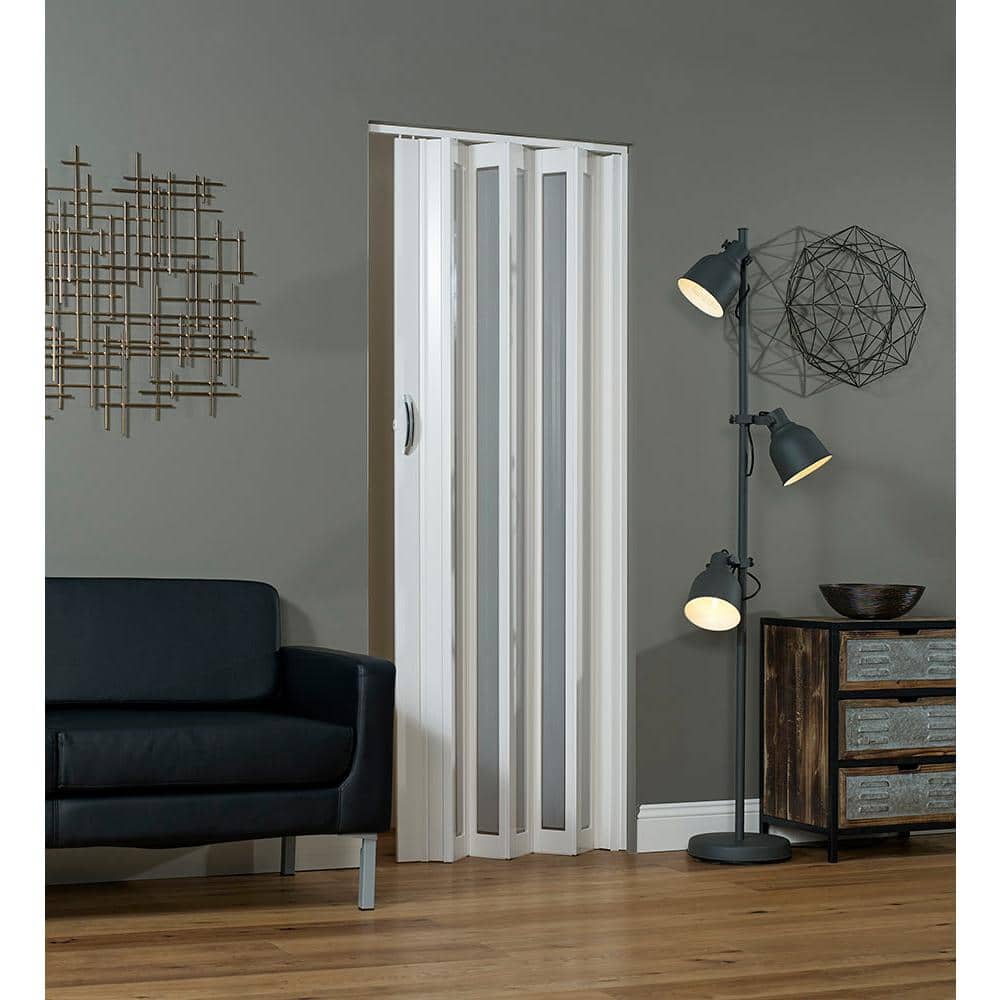 Metro Frosted White Turquoise Vinyl Folding Closet Door 36 x 80 in.
