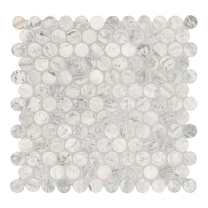 Capri Blue Round 12.44 in. x 11.7 in. x 10mm Honed Marble Mosaic Floor and Wall Tile (1.01 sq. ft. / Each)