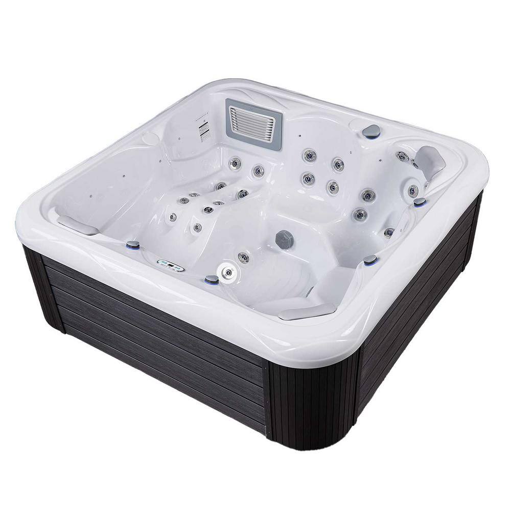 New York 6-Person Ice White Acrylic Square Hot Tub with Ozonator