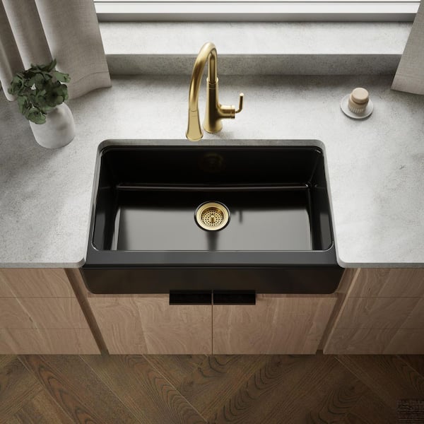 Elmbrook Cast Iron 33 in. Single Bowl Farmhouse Apron Front Kitchen Sink in Biscuit