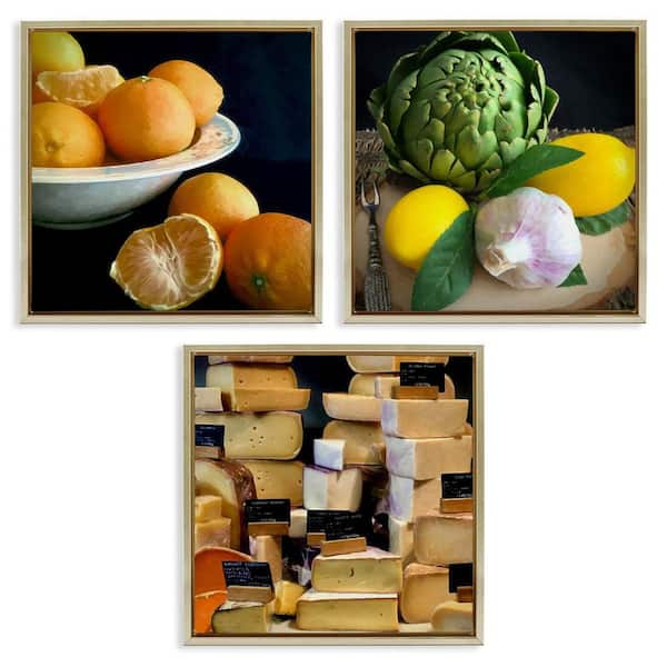 Vegetables & Cheeses Still Lifes by Graffi*tee Studios 3 Piece Gold Floater Frame Food Graphic Art Print 25 in. x 25 in.
