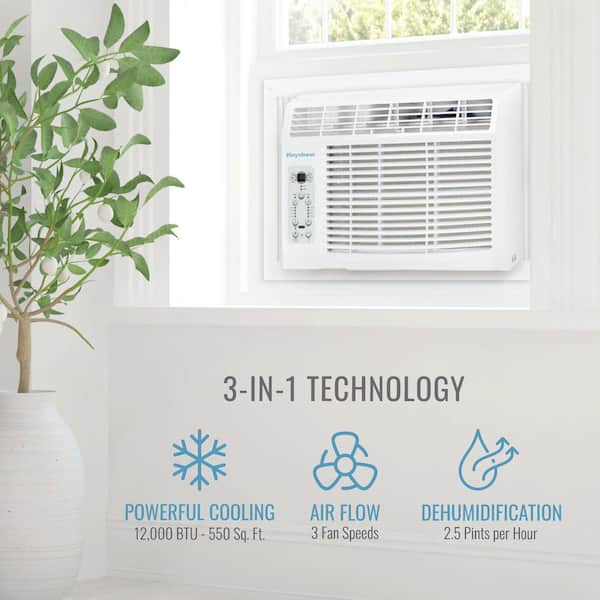 12,000 BTU (DOE) Window Air Conditioner Cools 550 sq. ft. with Dehumidifier and Remote in White