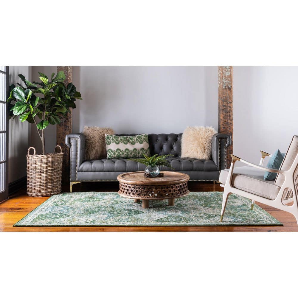 Penrose Green and Ivory Synthetic 8' x 10' Area Rug