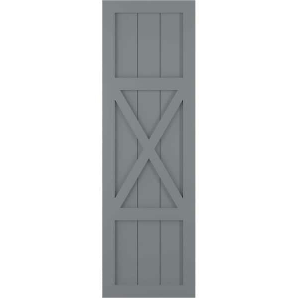 Ekena Millwork 12 in. x 45 in. True Fit PVC Center X-Board Farmhouse Fixed Mount Board and Batten Shutters Pair in Ocean Swell