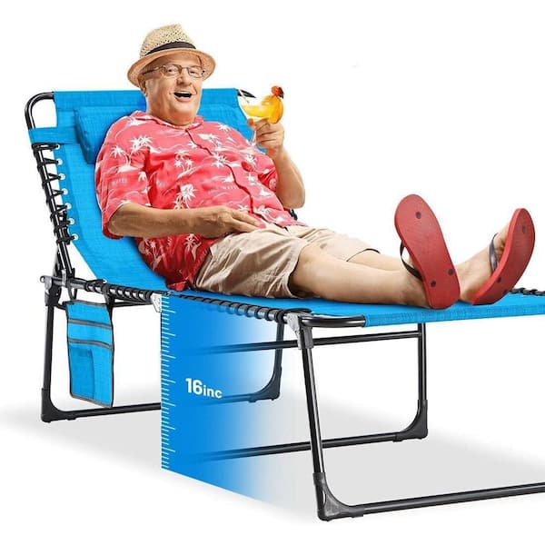 AFAIF 2-Piece Folding Chaise Lounge, 16 in. High Portable Sunbathing Chair, Oversize Outdoor Chair with Storage Bag, Blue