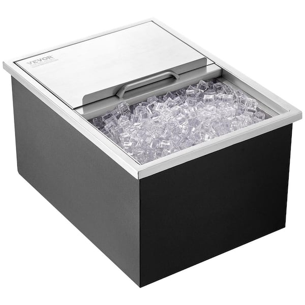 VEVOR Drop in Ice Chest 24 in. L x 18 in. W x 13 in. H Stainless Steel Ice Cooler Commercial Ice Bin with Cover 40.9 qt.