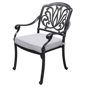 Dark Bronze Aluminum Outdoor Lounge Dining Chair with Cast Silver Cushions for Garden Patio (2-Pack)