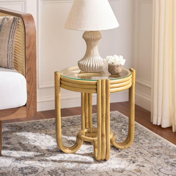Bilian 17.7 in. Natural Round Glass End Table