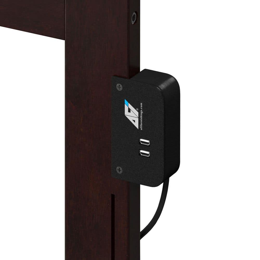 Espresso Queen Wood Headboard with Attachable Charger