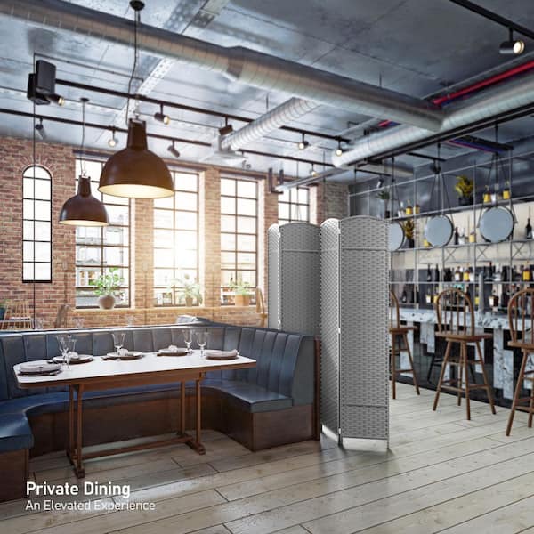 4 Panel Room Divider 6 ft. Tall, Wide Double Hinged Privacy Screen Panels, Partition Room Dividers, Light Gray Solid