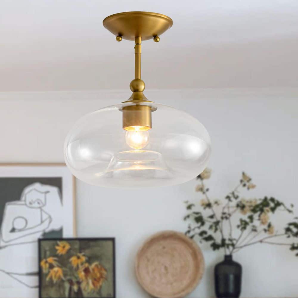 Kateo 1-Light 10.6 in.W Brushed Brass Semi Flush Mount with Unique Apple-Shape Jar Clear Glass for Living Room price history on PriceWatchPro