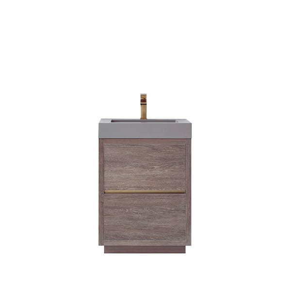 ROSWELL Huesca 24 in. W x 20 in. D x 33.9 in. H Bath Vanity in North Carolina Oak with Gray Composite Integral Sink and Top