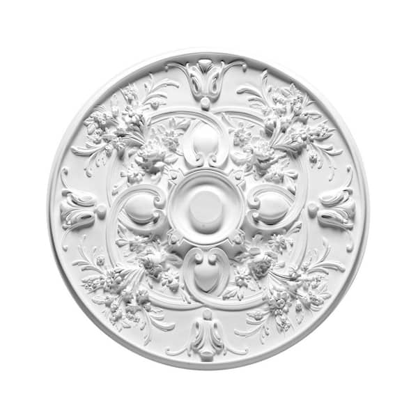 ORAC DECOR 31-1/8 in. x 2-3/8 in. Foliage and Flowers Primed White Polyurethane Ceiling Medallion