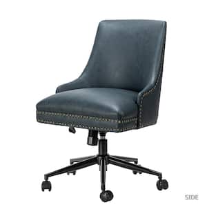 Taurino Contemporary Navy Leather Swivel Height-adjustable Task Chair with Nailhead Trim