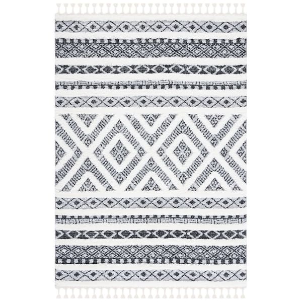 Moroccan Tassel Shag 9 ft. x 12 ft. Gray/Ivory High-Low Aztec Area Rug