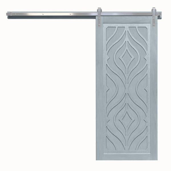 VeryCustom 42 in. x 84 in. Zaftig Sway Beach House Wood Sliding Barn Door with Hardware Kit in Stainless Steel
