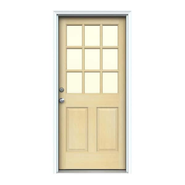 JELD-WEN 30 in. x 80 in. 9 Lite Unfinished Wood Prehung Right-Hand Inswing Entry Door with Primed AuraLast Jamb and Brickmold
